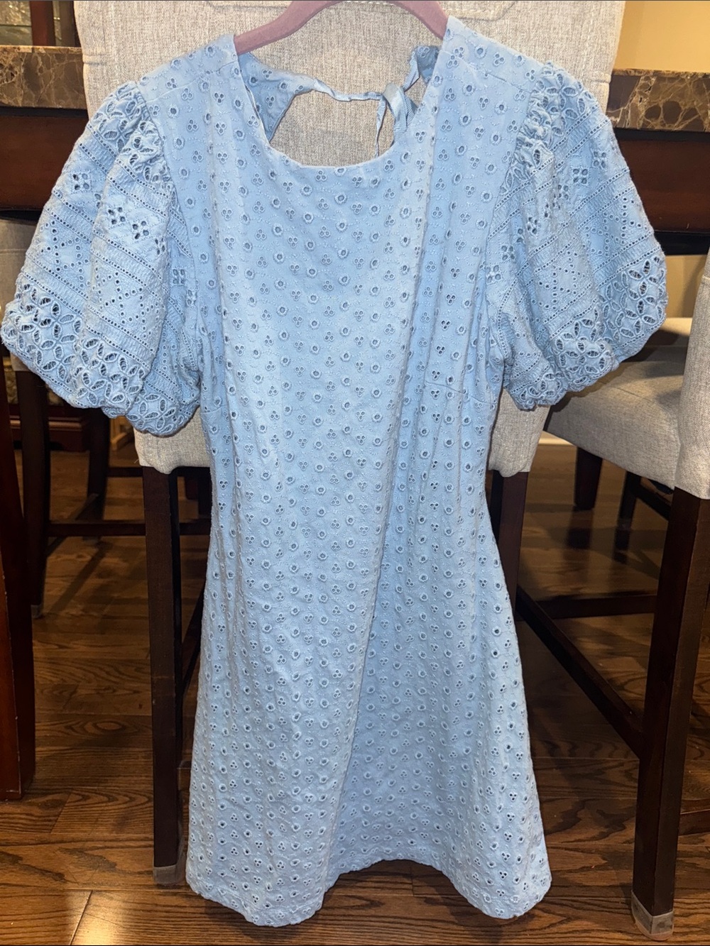 Free People Light Blue Eyelet Mini Dress with Puff Sleeves Size Small - Picture 6 of 13